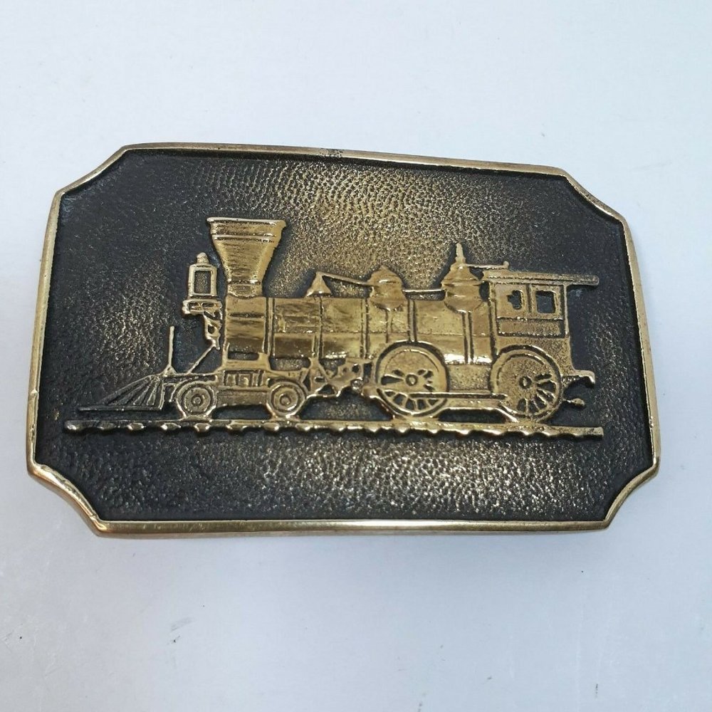 Vintage Steam Engine Train Belt Buckle Railroad BTS Solid Brass 1970's
